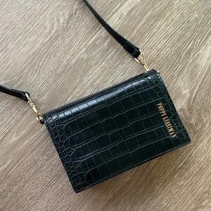 Poppy Lissiman Croc-Embossed Black Crossbody Bag